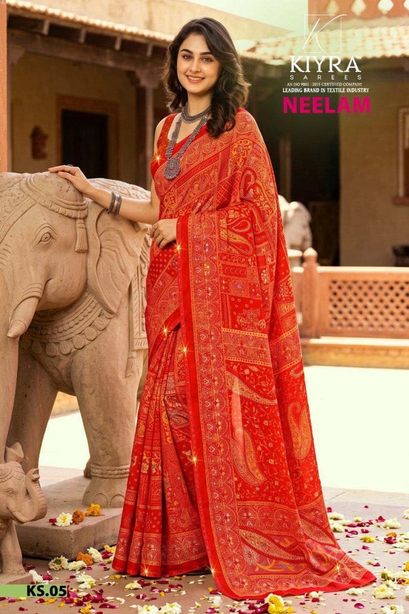 Neelam By Kiyra Dull Moss Foil With Seroski Border Saree